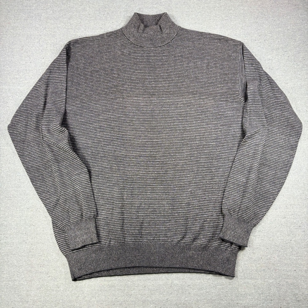 Tricots St Raphael Sweater Mens Medium Grey Striped Mock Neck Cotton Blend